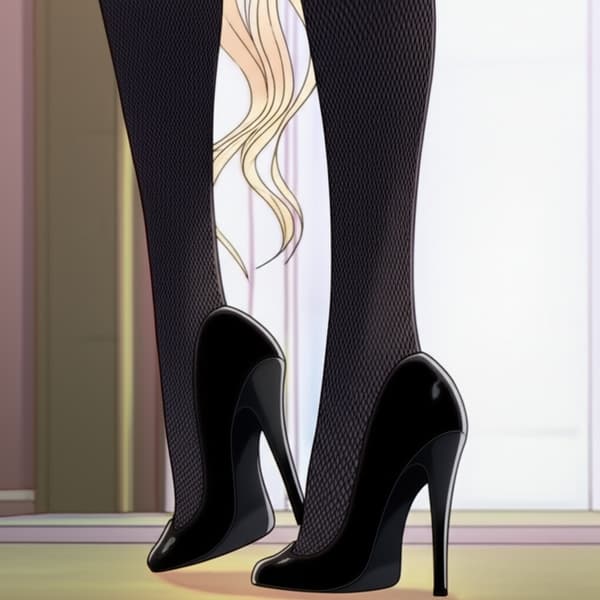 Black dress, dark mesh-tights, black pointed toe high heel stilettos!