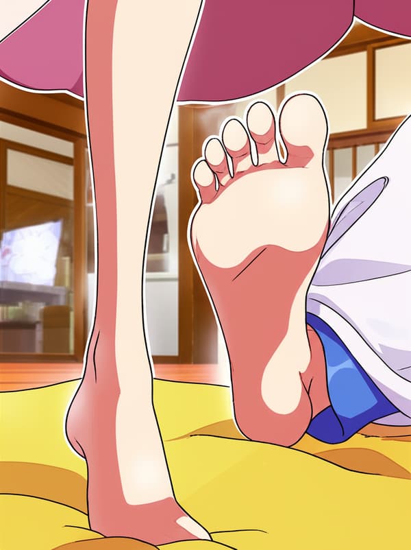 La Princesse Lala deviluke(de l'animé To Love Ru) écrase avec ses pieds le visage de sa servante(esclave) qui elle lui lèche les pieds sales, la princesse Lala deviluke est debout tandis que sa servante est allongée comme un tapis en train de lui lécher les pieds sales