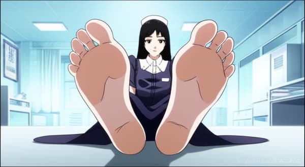 Nurse sits shows everyone her feet up close