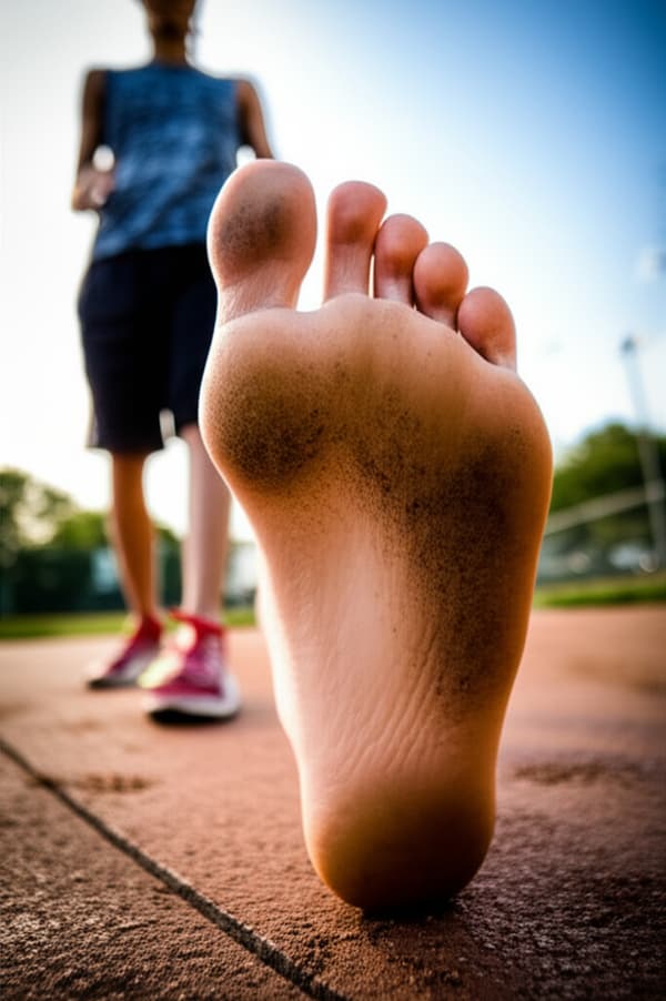 My younger cousin got his feet filthy walking on sidewalks and streets. The soles are black and brown with a dusting of dirt on the arch. The sole is slightly rough from the sidewalk.
