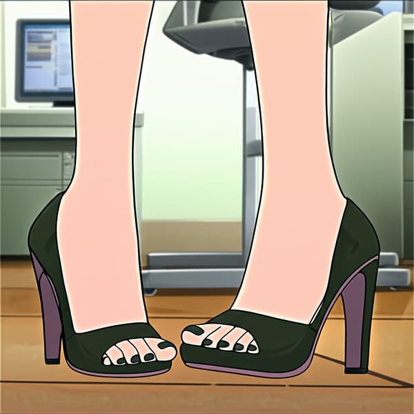 feet focus dark green toenails wearing dark green open toe heels
taken from the front