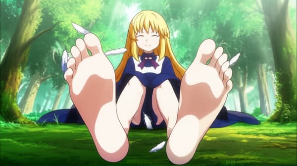 Feet tickled by feathers