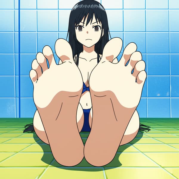 Wrinkled feet, long hair, mean face, brown eyes