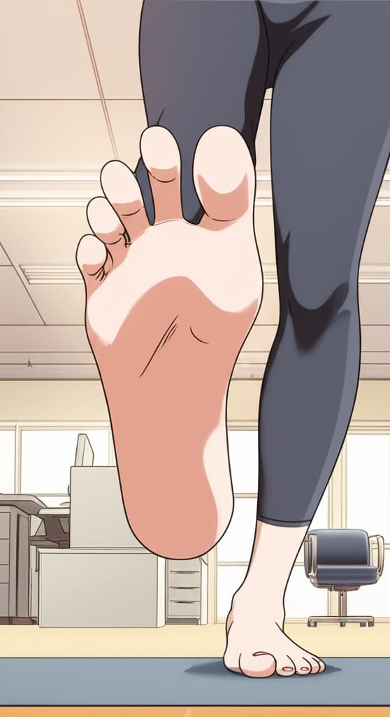 slight toe scrunch with toe rings and pink nail polish