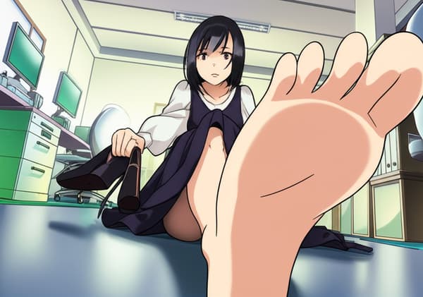 looking at viewer, foot focus, barefoot, full body, legs, footjob, 1girl, sitting down, from the front, pov, (toe scrunch:1.2), holding, holding shoes, bulge, kicking, stomping, crotch stomping, straight, feet on crotch, feet on top of crotch, on the ground, soles, stomp, soles on top of crotch,