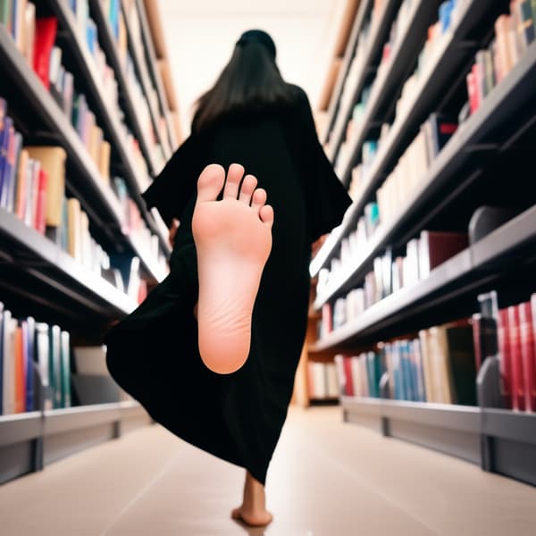 Arabian girl wearing full black abaya. Stomping with her skinny long toes feet.