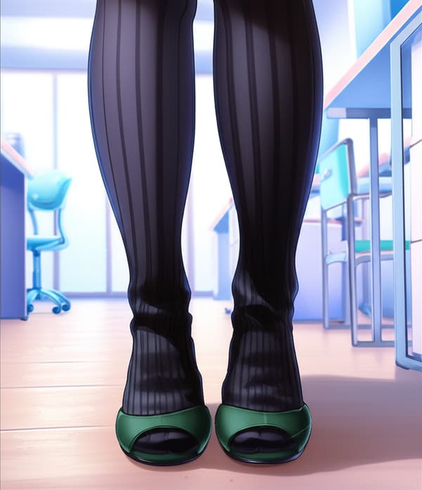 feet focus dark green toenails wearing dark green open toe heels
taken from the front